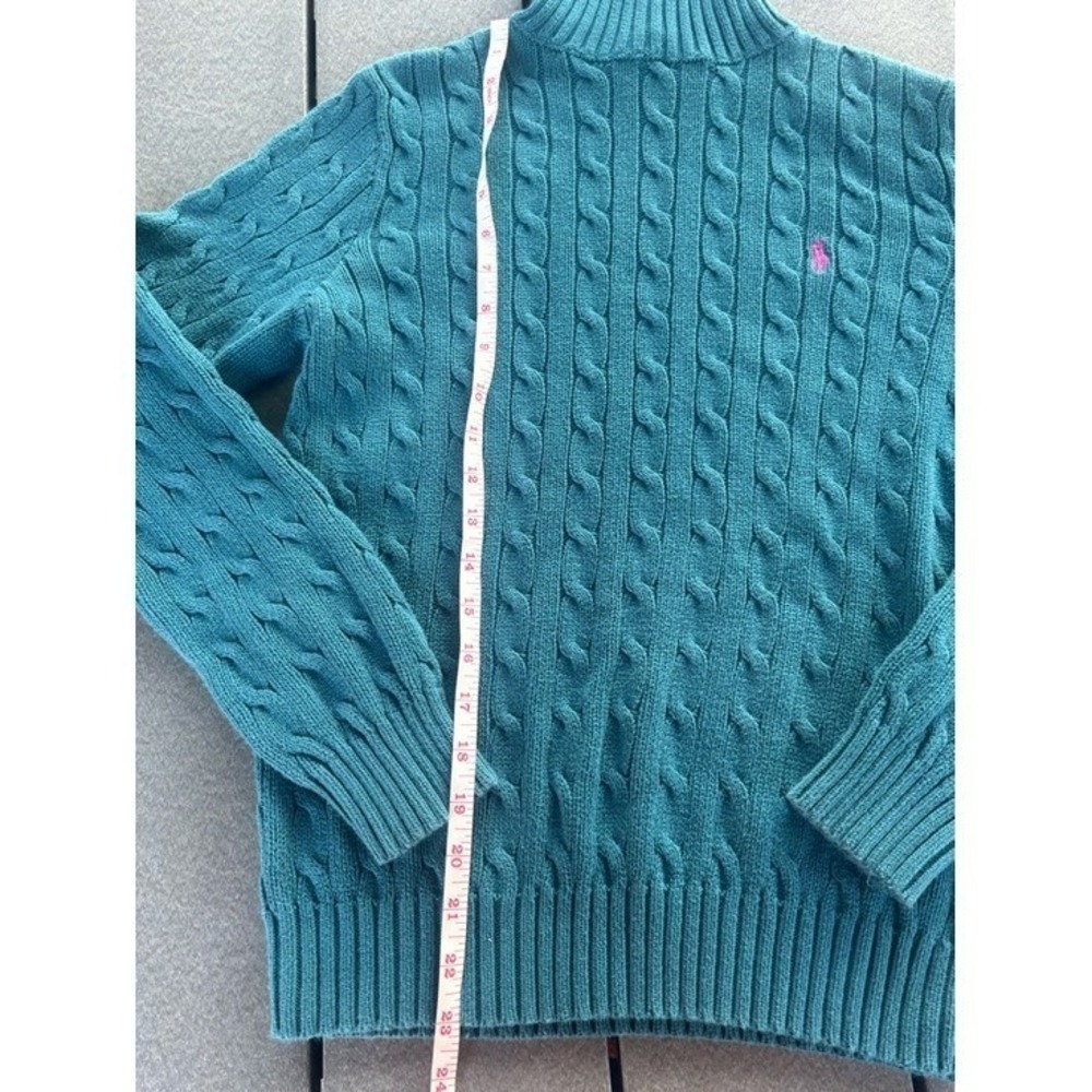 Ralph Lauren Sport Teal Turtleneck Sweater-100% Cotton Women's size L Preppy - Picture 4 of 6